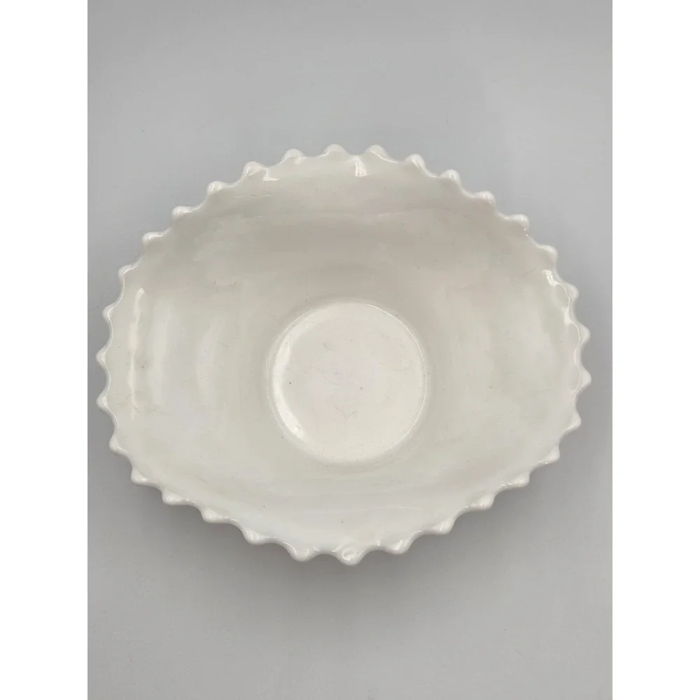 Vintage Large Oval Bowl Westmoreland White Milk Glass Scalloped English Hobnail